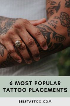 a man with tattoos on his arm and the words 6 most popular tattoo placements