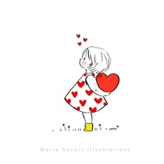 a drawing of a girl holding a heart