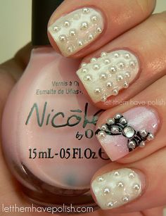 Nails Nail Art Mariage, Bridal Manicure, Elegant Touch Nails, Bridal Nails Designs, Pearl Nails, Nail Art Wedding, Gem Nails, Rhinestone Bow