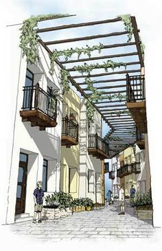 an artist's rendering of the outside of a building with plants growing on it