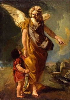 an angel holding the hand of a child