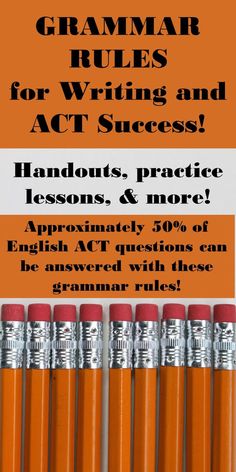 an orange book cover with six pencils in front of it and the title,'grammar rules for writing and act success '