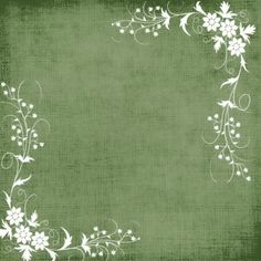 a green background with white flowers and vines on the edges, as well as an empty space for text