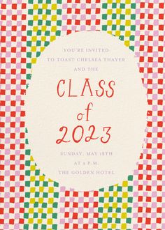 a red, green and yellow checkered paper with the words class of 2013 on it