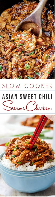 Slow Cooker Asian Sweet Chili Sesame Chicken Slow Cooker Asian, Casserole Crockpot, Mapo Tofu, Chili Chicken, Sesame Chicken, Crockpot Cooking, Slow Cooker Meals, Crock Pot Slow Cooker, Crock Pot Cooking