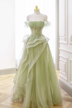 Sage Green Prom Dress, Green Formal Dresses, Green Tulle, Floor Length Prom Dresses, Formal Party Dress, فستان سهرة, A Line Prom Dresses, Green Prom Dress, Women's Evening Dresses