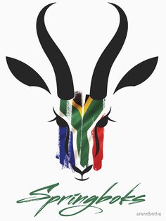 the logo for springboks is painted in colors of the south african flag and black horns