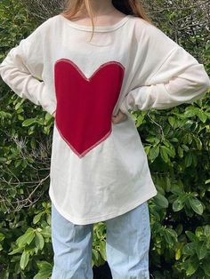 ⚡Buy 2023 Heart Print Baggy Oversized Long Sleeve Tee White L under $25.00 in Tops&Tees at AnotherChill.com Online. Style: Casual/Street/Vintage/Sweet/Preppy. Fabric Content: Polyester. Fit Type: Loose Fit. Neckline: Crew Neck. Sleeve Length: Long Sleeve. Unique Design: The red heart print on this long sleeve tee is bright and eye catching, making it a standout piece in any wardrobe.. Versatile Style: With its casual, street, vintage, sweet, and preppy style, this tee can be easily paired with a Trendy Loungewear Tops With Heart Graphic, Trendy Heart Graphic Tops For Loungewear, Casual Sweatshirt With Heart Graphic For Loungewear, Spring Graphic Print Drop Shoulder Tops, Casual Heart Graphic Top For Loungewear, Relaxed Fit Loungewear Tops With Heart Graphic, Heart Graphic Relaxed Fit Top For Loungewear, Relaxed Fit Heart Graphic Top For Loungewear, Spring Graphic Tee With Drop Shoulder