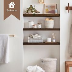 the bathroom is clean and ready to be used as a storage area for towels, toiletries and other items