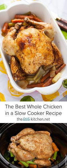 the best whole chicken in a slow cooker recipe with vegetables and carrots for dinner