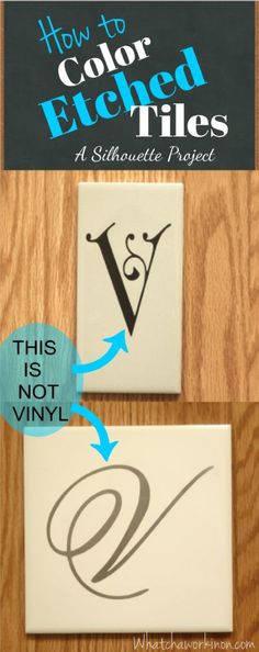 how to color etcted tiles in silhouettes with the letter v and an arrow