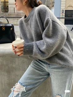 DetailsMaterial: CashmereCollar: O-neck Loose Fit Sweater, Oversize Pullover, Thick Sweater, Pull Gris, Cashmere Sweater Women, Winter Pullover, Thick Sweaters, Oversized Pullover, Women Sleeve