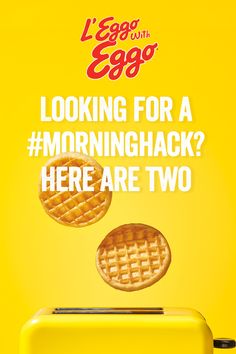 an advertisement for egg and waffles with the words looking for a morninghack here are two