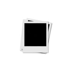 three polaroid frames sitting next to each other on a white surface with one black square in the middle