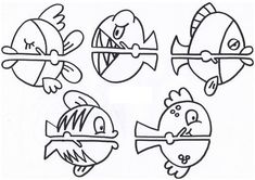 four different types of cartoon fish