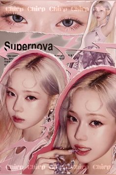 two girls with pink hair and blue eyes are shown in this ad for supernova