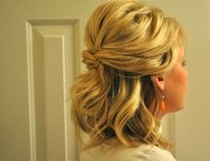 Image result for mother of the bride hairstyles for medium length hair Curly Hair Half Up Half Down, Half Up Half Down Short Hair, Half Updo Hairstyles, Hair Half Up, Short Hair Lengths, Up Dos For Medium Hair, Updos For Medium Length Hair