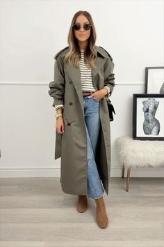 Casual Trench Coat Outfit, Trench Coat Outfit Fall, Trent Coat, Fall Coat Outfit, Trench Coat Fall, Khaki Coat