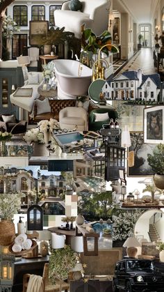 a collage of many different rooms and furniture in various styles, sizes and colors