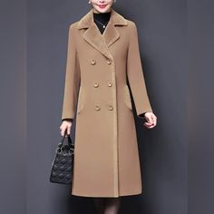 Women's Double-Breasted Notched Lapel Midi Pea Coat Jackets Camel Color Boutique Brand Boutique Sizing Chart (Size Tags Are In Letters): Standard Sizes: Xs (2), S (4), M (6), L (8/10), Xl (12) !!*Please Note*!! This Is A Pre-Order Item And Requires A Longer Than Usual Shipping Time. Please Allow 7-14 Business Days Before Shipping. Please Consider This Time Frame Before Placing Your Order. Preorder Items Are Not Eligible For Cancellation. Thank You For Your Patience And Understanding. Bundle 2 Or Elegant Beige Double-breasted Wool Coat, Elegant Spring Wool Coat With Double-breasted Buttons, Elegant Double-breasted Wool Coat For Spring, Elegant Brown Wool Coat With Button Closure, Elegant Brown Outerwear With Notch Lapel, Elegant Tailored Brown Pea Coat, Beige Long Sleeve Wool Coat With Double-breasted Buttons, Elegant Brown Pea Coat With Notch Lapel, Tailored Beige Pea Coat With Long Sleeves