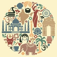 an illustration of india in the form of a circle with various symbols and people around it