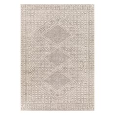 a beige rug with an intricate design on the front and back side, in different shades