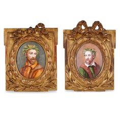 two miniature paintings of men wearing wreaths