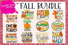 the fall bundle includes pumpkins, leaves and other words