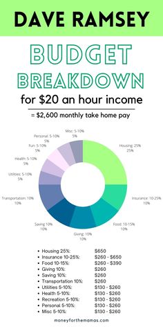 a poster with the words budget breakdown for $ 20 an hour in some money