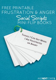 five cards with the text free printable frustration and anger social scripts mini - books