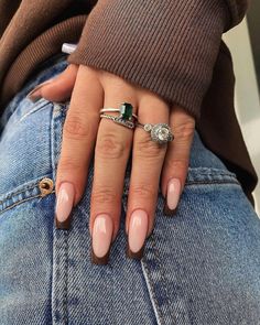 September Nails, Fall Nail Trends, Cute Nails For Fall, French Tip Acrylic Nails, Fall Acrylic Nails, Thanksgiving Nails, Acrylic Nails Coffin Short, Brown Nails