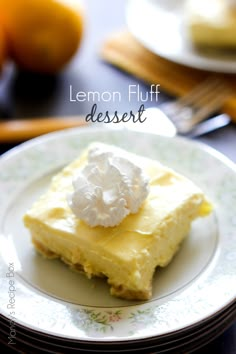 a piece of lemon fluff dessert on a plate