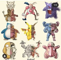 some very cute pokemons with different expressions on their faces and body parts, all in different colors