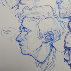 a drawing of a man's head with many different facial expressions