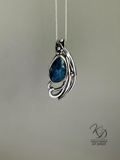 Apatite Stone, Art Pendant, Argentium Silver, Silver Accents, The Endless, Hand Forged, Unique Art, The Ocean, Jewelry Art