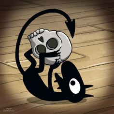 a cartoon character with a skull on his head holding onto a cat's tail