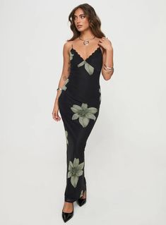 Stardrop Maxi Dress Black Floral Maxi Dress Black, Good Stretches, Mesh Material, Trim Detail, Floral Maxi, Buy Now Pay Later, Black Maxi Dress, Floral Maxi Dress, Princess Polly