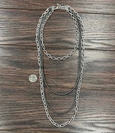 4-strand Navajo Bead Necklace * 4-strand (16", 26", 30", 34" long) necklace & 5" extender 16" & 34" long, large chain necklaces 26" & 30" long, 4mm navajo bead necklaces 95 grams weight Nickel, Lead & Chrome free not authentic Paperclip Jewelry, Jewlery Earrings, Navajo Necklace, Western Necklaces, Bead Necklaces, Chain Necklaces, Top Graphic Tees, Kids Jewelry, Accessories Necklace