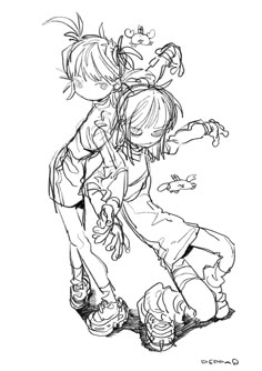 a drawing of two children playing with each other