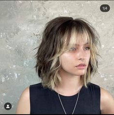 Brunette Balayage Hair Bob Straight, Hot Goth Hairstyles, Haircut Ideas Collar Bone Length, Shag Short Hair With Bangs, Money Piece With Short Hair, Shaggy Above Shoulder Hair, Edgy Womens Hair, Short Hair Bangs Heart Face, Wash And Go Short Hairstyles For Women