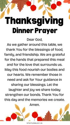 thanksgiving dinner prayer with leaves and berries