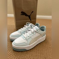 Brand New Puma Sneakers Size Us 7.5 38 In European Size Comes With Puma Bag Puma Bag, New Puma Sneakers, Puma Blue, Puma Sneakers, Puma Shoes, Pumas Shoes, Womens Shoes Sneakers, Shoes Sneakers, Blue White