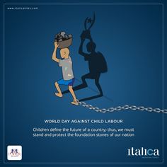 a child is chained to a chain with the words world day against child labor