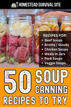 the cover of 50 soup canning recipes to try