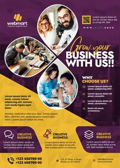 a purple and yellow business flyer template