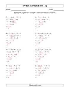 the order of operations worksheet