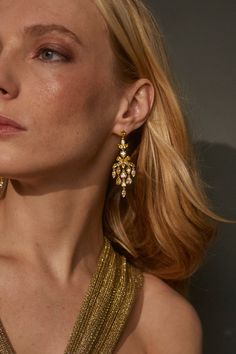 The mix of intricate stones and vibrant golden yellow color add the perfect touch of vibrancy to any outfit. The mixed-cut CZs create an elegant, eye-catching detail with dynamic movement to instantly elevate your outfit. Big Earrings Gold, Yellow Chandelier, Dynamic Movement, Gold Chandelier Earrings, Golden Yellow Color, Script Type, Modern Love, Big Earrings, Fine Jewellery Earrings