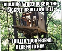 a man standing on top of a tree house