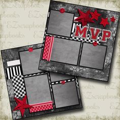 two scrapbook pages with red stars on them