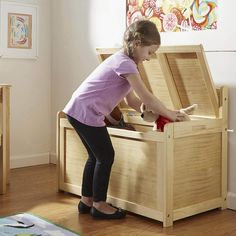 Kids will love having a handy place to store all their toys, and adults will love the classic styling and durability of this wooden toy chest! A finish that's easy to wipe clean and fits with any home dcor, the toy chest features 8.25 cubic feet of storage space and a safety-hinged lid. Easy to assemble with a Philips head screwdriver, not included. What's Included Toy Chest | Melissa & Doug Wooden Toy Chest in Honey | Nebraska Furniture Mart Wooden Toy Chest, Wood Toy Chest, Kids Beds With Storage, Wooden Toy Boxes, Cool Bookshelves, Hardware Storage, Home Goods Store, Toy Storage Boxes, Kids Wooden Toys